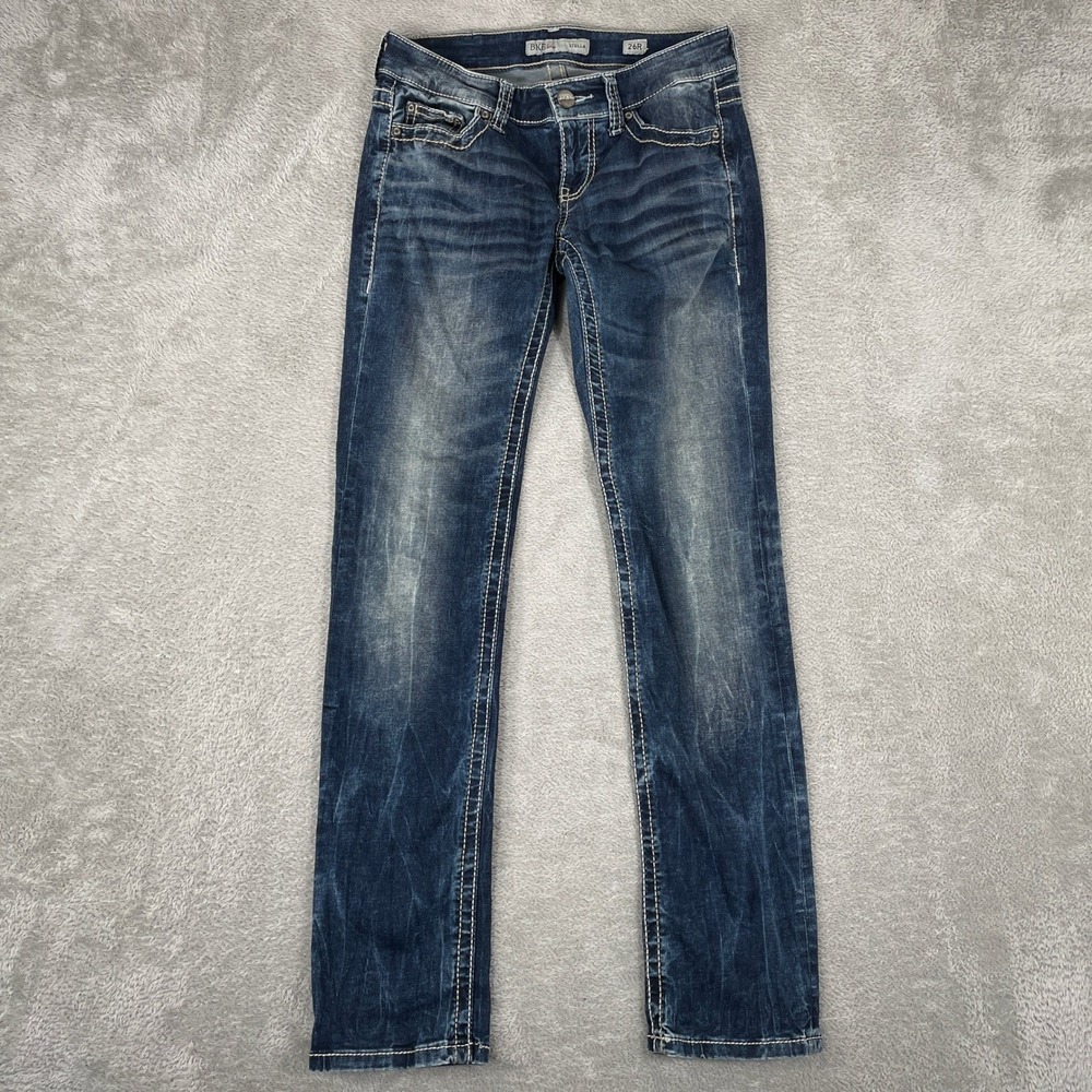BKE Stella Jeans Womens 26x31.5 Blue Denim Straight Leg Distressed Y2K Boho